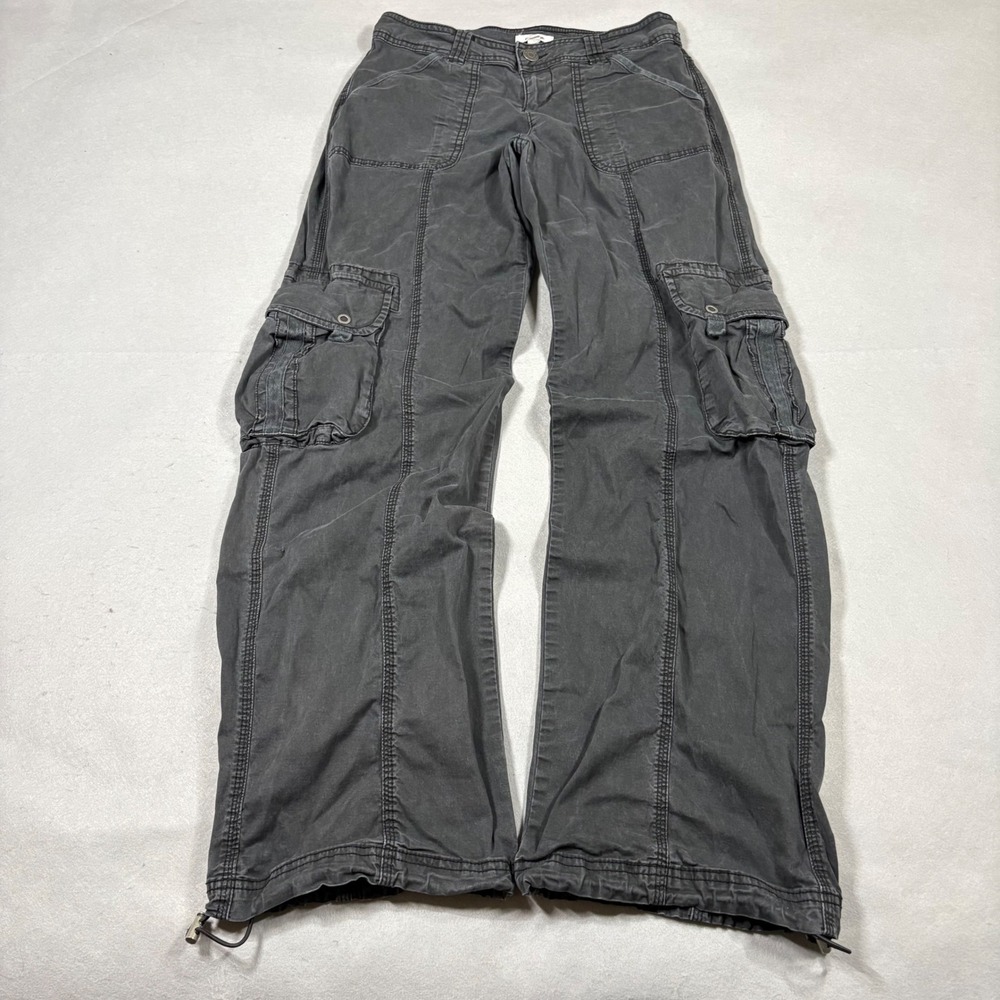 Garage Women 03 Black Low Rise Cargo Pants Wide Leg Bungee Hem Utility Y2K